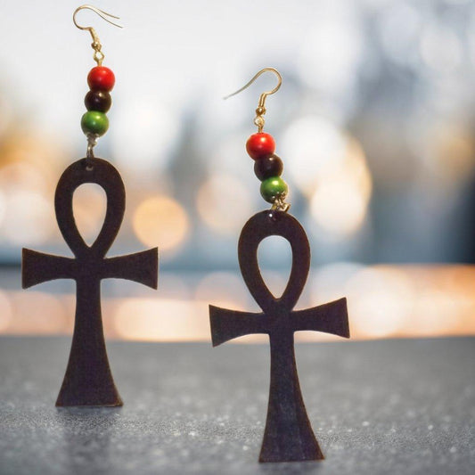 Ankh * Wood Dangle Earrings